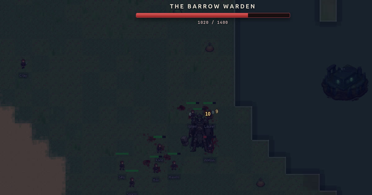 Pawns fighting the Barrow Warden
